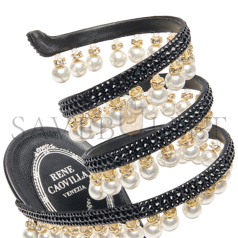 RENÉ CAOVILLA CHANDELIER BLACK SANDAL WITH PEARLS 105 C12380
